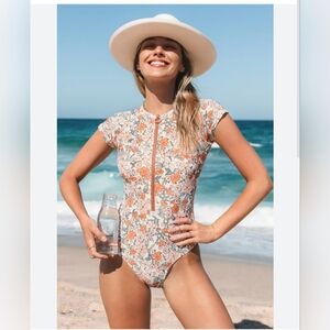 Floral Zip-Front One-Piece Swimsuit Cupshe